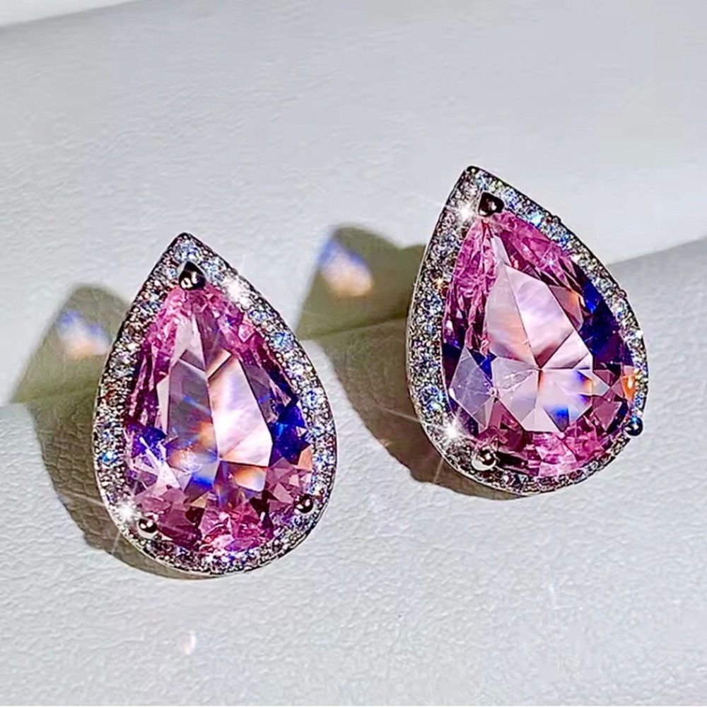 New Ice Pink Pear Drop Statement Post Earrings